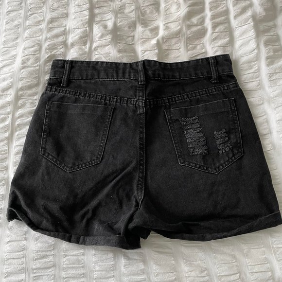 Women's Black Denim Shorts - Picture 1 of 2